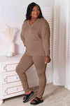 Basic Bae Full Size V-Neck Soft Rayon Long Sleeve Top and Pants Lounge Set Loungewear Trendsi Taupe S 