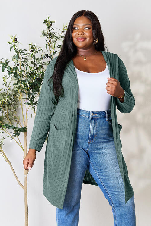 Basic Bae Full Size Ribbed Open Front Long Sleeve Cardigan - NeoKira Unlimited