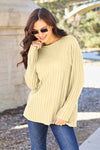 Basic Bae Full Size Ribbed Round Neck Long Sleeve Knit Top Top Trendsi Pastel Yellow S 