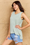 Doublju Full Size Striped Sleeveless V-Neck Top Top Trendsi   