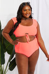 Marina West Swim Sanibel Crop Swim Top and Ruched Bottoms Set in Coral Bikini Trendsi   