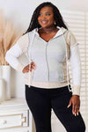 Double Take Color Block Exposed Seam Drawstring Hoodie Hoodie Trendsi   