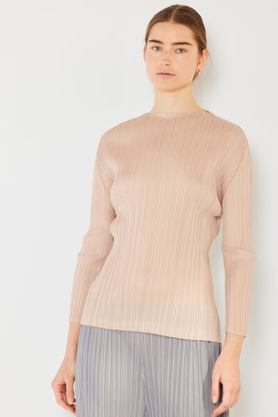 Marina West Swim Pleated Long Sleeve Boatneck Top Top Trendsi Beige S/M 