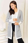 Double Take Striped Open Front Longline Cardigan Cardigan Trendsi   