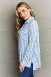 Ninexis Take Your Time Collared Button Down Striped Shirt Top Trendsi   