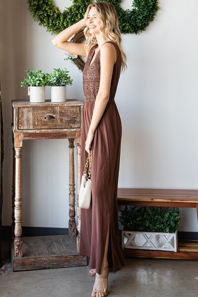 First Love Tie Back Sleeveless Slit Wide Leg Jumpsuit - NeoKira Unlimited