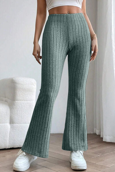 Basic Bae Full Size Ribbed High Waist Flare Pants - NeoKira Unlimited