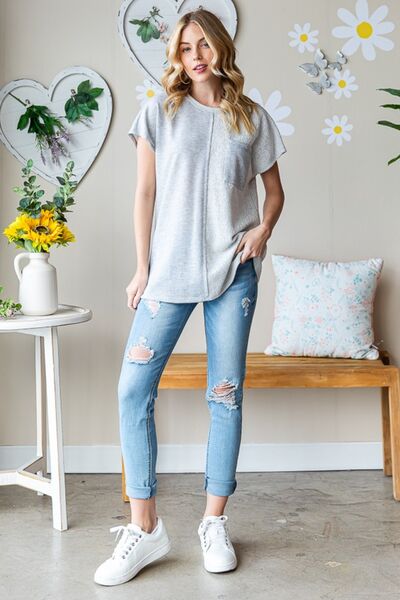 Heimish Full Size Pocketed Round Neck Short Sleeve T-Shirt - NeoKira Unlimited