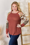 Hailey & Co Full Size Leopard Waffle-Knit Blouse Top Trendsi   