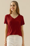 Ninexis Full Size V-Neck Short Sleeve T-Shirt T-Shirt Trendsi BURGUNDY S 