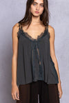 POL Lace Detail V-Neck Cami Top Trendsi Charcoal S 