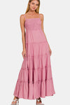 Zenana Woven Smocked Tiered Cami Maxi Dress Maxi Dress Trendsi   