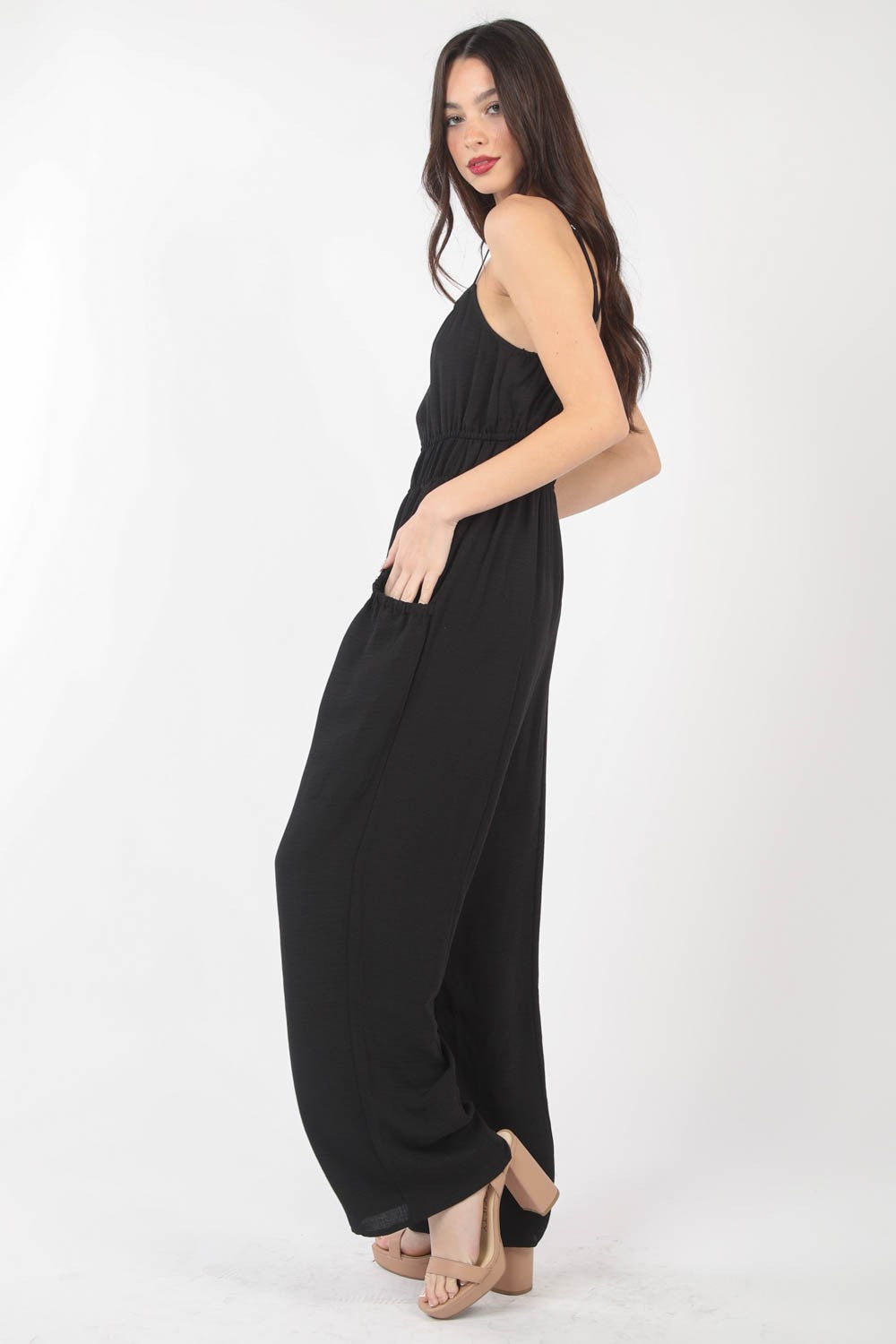 VERY J Pintuck Detail Woven Sleeveless Jumpsuit - NeoKira Unlimited