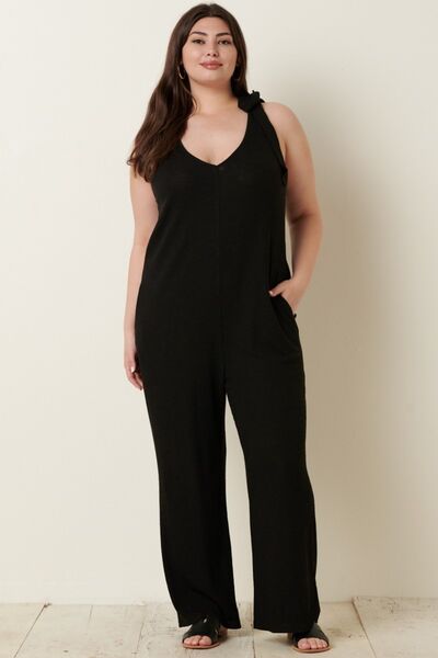 Mittoshop Rib Knit V-Neck Cross Back Jumpsuit - NeoKira Unlimited