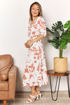 Double Take Printed Surplice Balloon Sleeve Dress Midi Dress Trendsi   