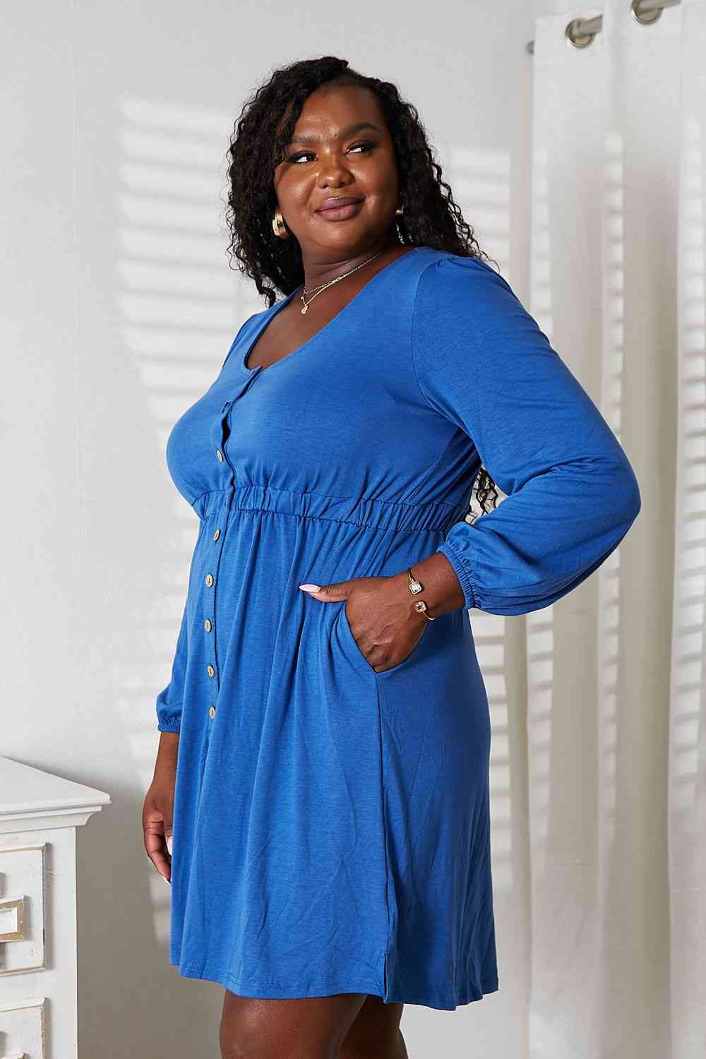 Double Take Scoop Neck Empire Waist Long Sleeve Magic Dress - NeoKira Unlimited