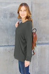 Basic Bae Full Size Round Neck Dropped Shoulder Shirt Top Trendsi   