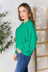 Zenana Full Size Round Neck Batwing Sleeve Blouse Blouse Trendsi   