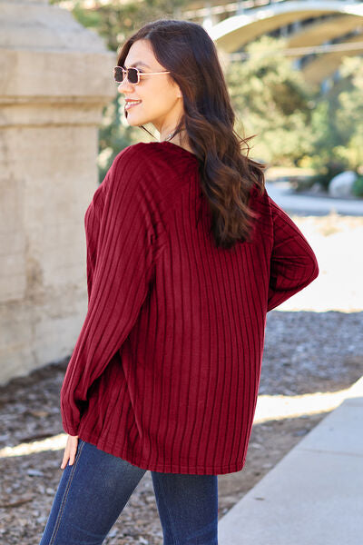 Basic Bae Full Size Ribbed Round Neck Long Sleeve Knit Top - NeoKira Unlimited