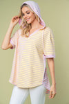 White Birch Full Size Striped Short Sleeve Drawstring Hooded Top Hooded Top Trendsi Pink Combo S 