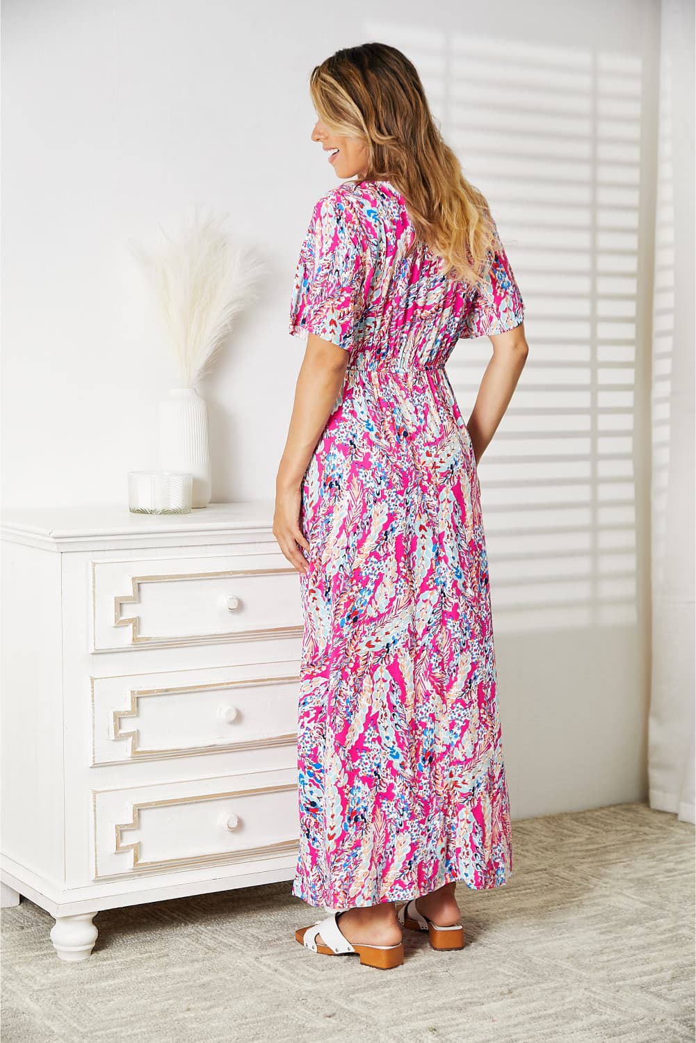 Double Take Multicolored V-Neck Maxi Dress Maxi Dress Trendsi   