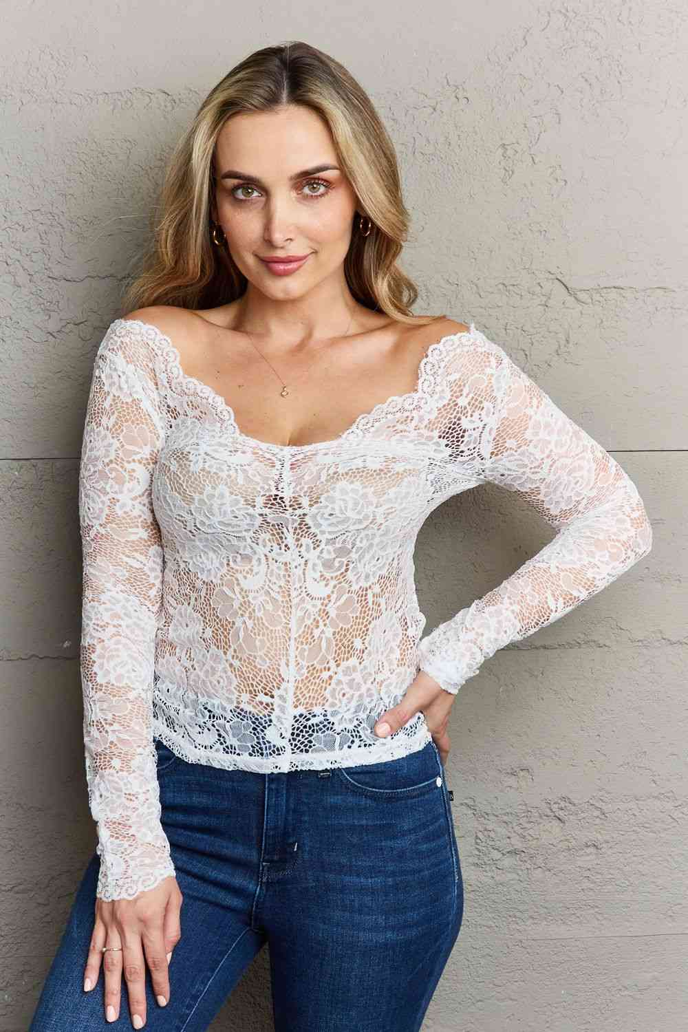 Ninexis Be Kind Off The Shoulder Lace Top Top Trendsi   