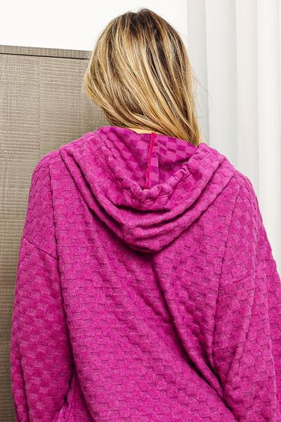 BiBi Brushed Checker Drawstring Long Sleeve Hoodie - NeoKira Unlimited