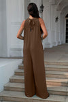 Double Take Full Size Tie Back Cutout Sleeveless Jumpsuit Jumpsuits Trendsi   