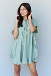 Ninexis Out Of Time Full Size Ruffle Hem Dress with Drawstring Waistband in Light Sage Mini Dress Trendsi   