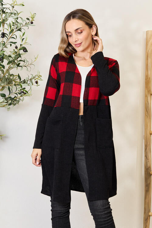 Heimish Full Size Plaid Open Front Cardigan Cardigan Trendsi Black/Red S 