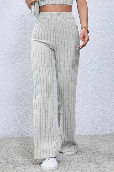Basic Bae Full Size Ribbed High Waist Flare Pants - NeoKira Unlimited