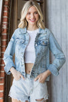 Veveret Distressed Button Up Denim Jacket Jacket Trendsi   