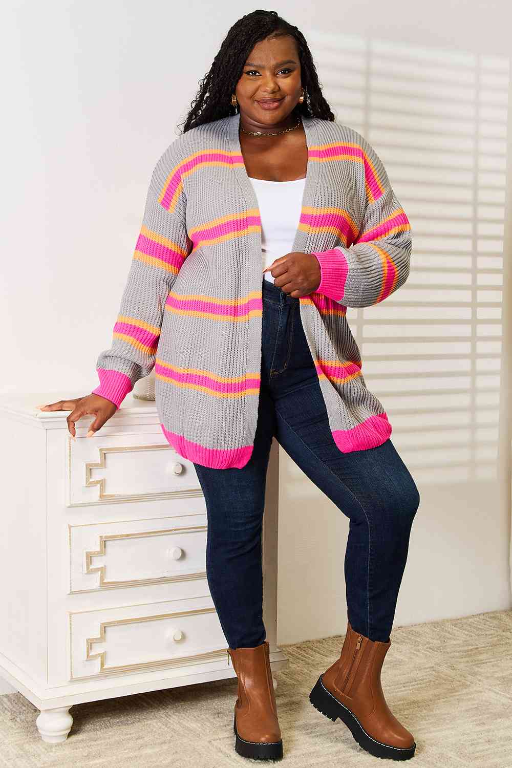 Woven Right Ribbed Long Sleeve Cardigan - NeoKira Unlimited