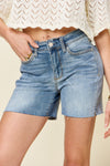 Judy Blue Full Size High Waist Raw Hem Denim Shorts Denim Shorts Trendsi   