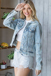 Veveret Distressed Button Up Denim Jacket Jacket Trendsi   