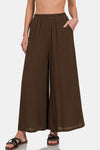 Zenana Woven Wide Leg Pants With Pockets Pants Trendsi   