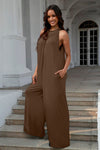 Double Take Full Size Tie Back Cutout Sleeveless Jumpsuit Jumpsuits Trendsi   