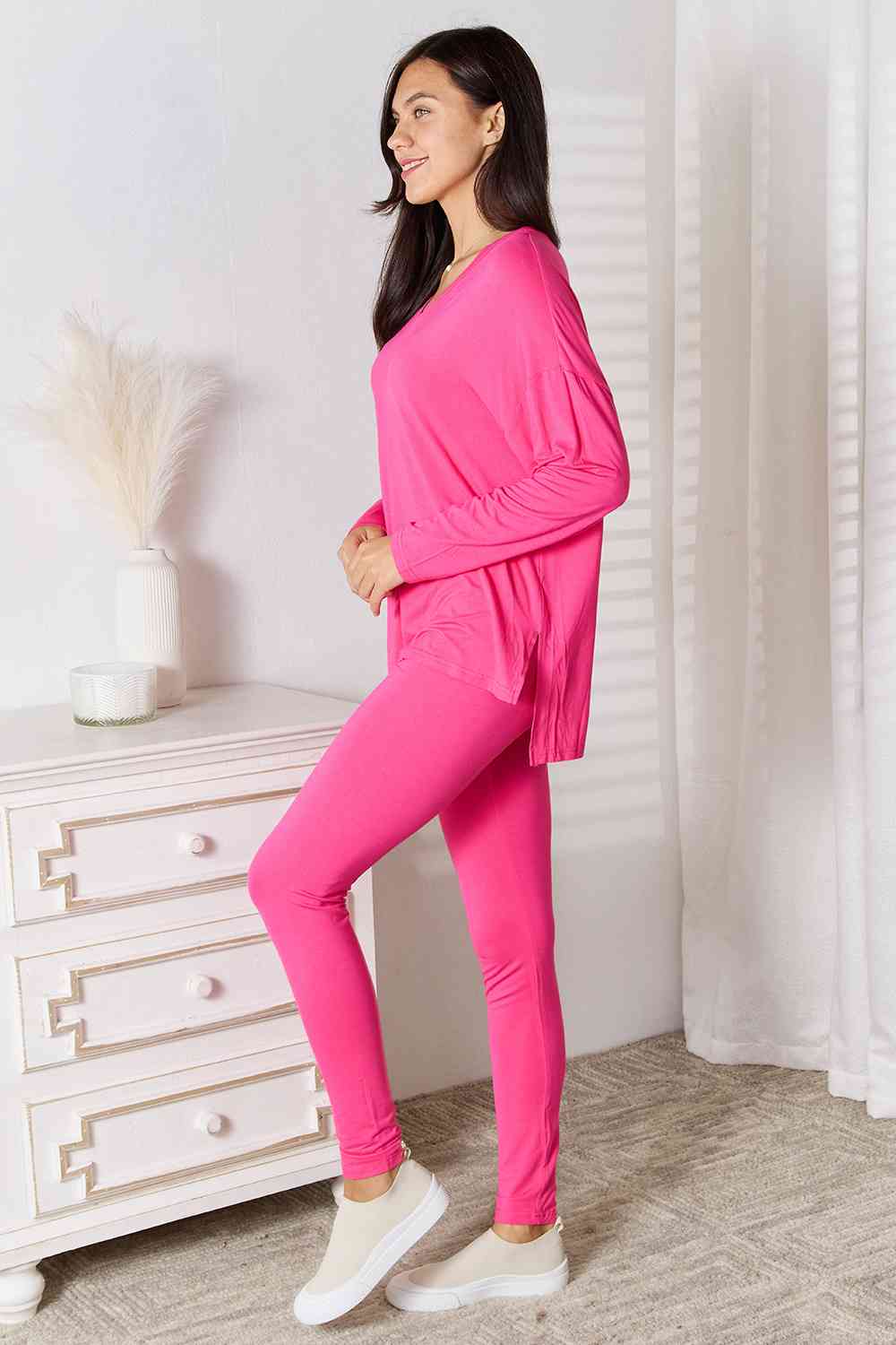 Basic Bae Full Size V-Neck Soft Rayon Long Sleeve Top and Pants Lounge Set - NeoKira Unlimited