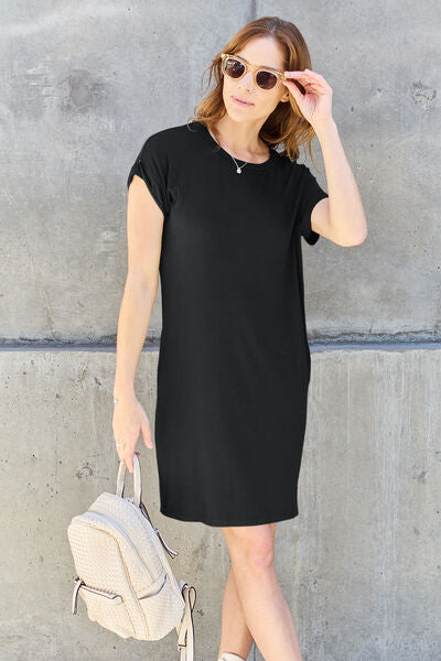 Basic Bae Full Size Round Neck Short Sleeve Dress with Pockets - NeoKira Unlimited