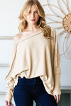 Reborn J Exposed Seam Lantern Sleeve Top Top Trendsi   