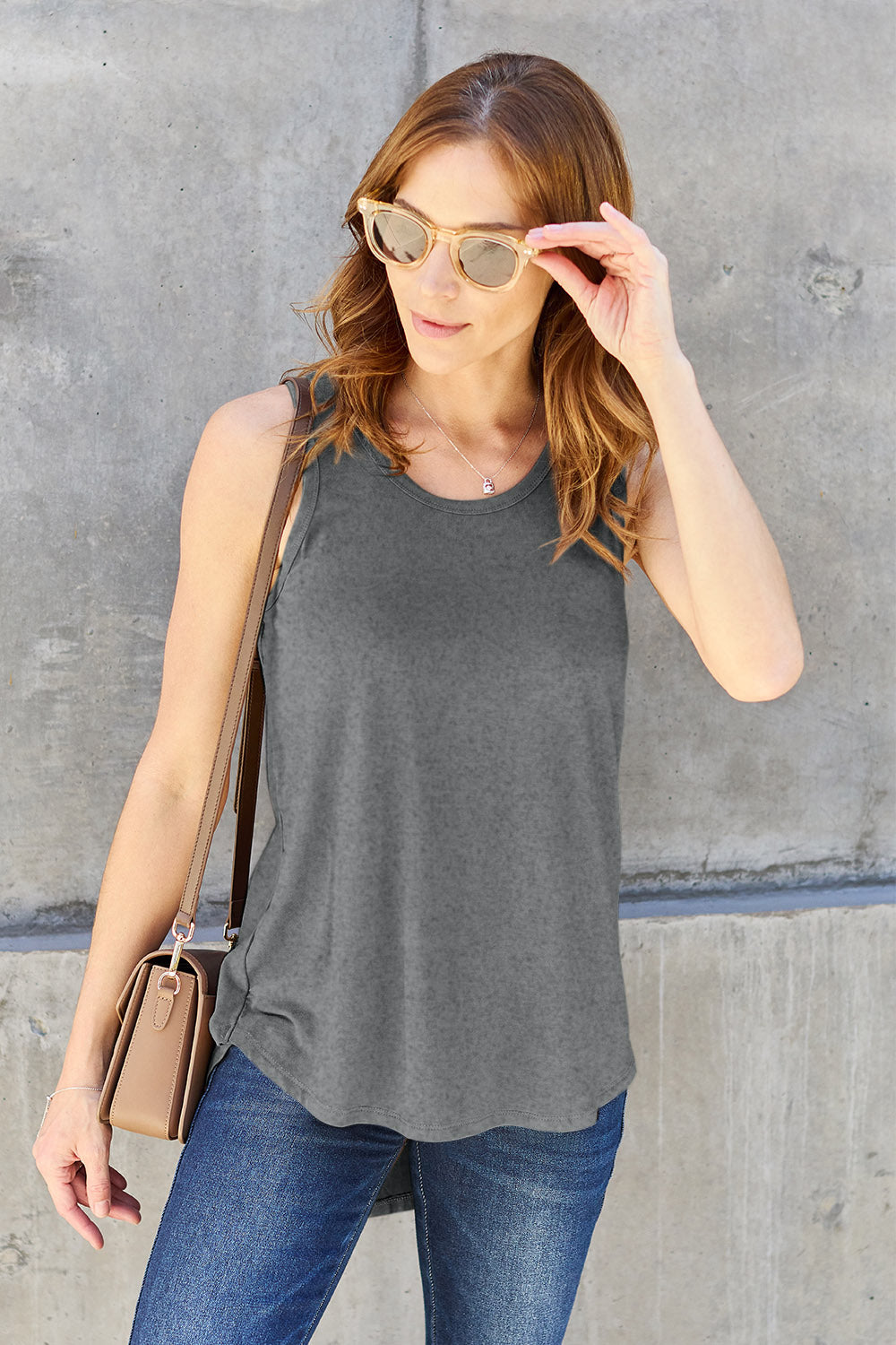 Basic Bae Full Size Round Neck Tank Tank Top Trendsi Heather Gray S 