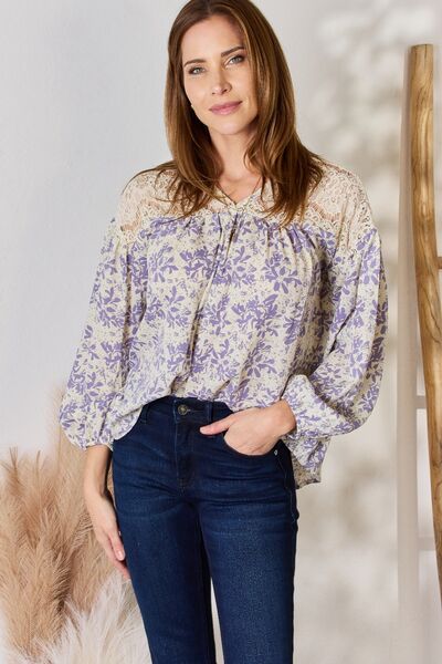 Hailey & Co Full Size Lace Detail Printed Blouse - NeoKira Unlimited