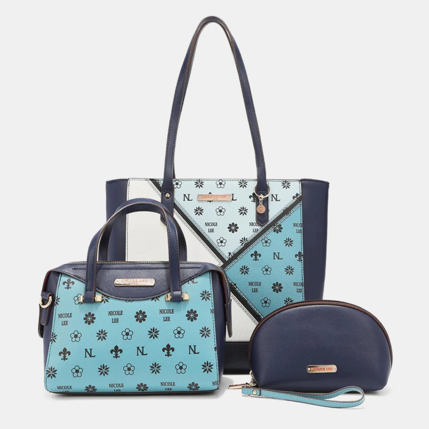 Nicole Lee USA 3-Piece Color Block Handbag Set Handbag Set Trendsi BLUE One Size 