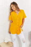 Zenana Full Size Summer Breeze Gauze Short Sleeve Shirt in Mustard Top Trendsi   