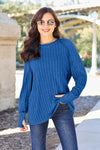 Basic Bae Full Size Ribbed Round Neck Long Sleeve Knit Top Top Trendsi Royal  Blue S 