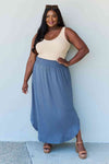 Doublju Comfort Princess Full Size High Waist Scoop Hem Maxi Skirt in Dusty Blue Skirt Trendsi   