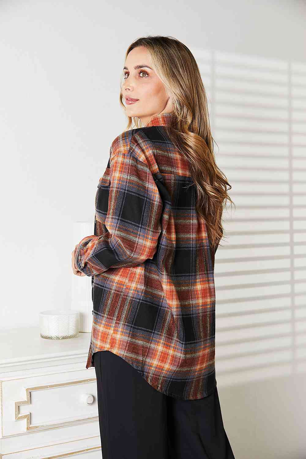 Double Take Plaid Dropped Shoulder Shirt Shirt Trendsi   