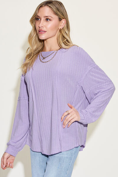 Basic Bae Full Size Ribbed Round Neck Long Sleeve T-Shirt - NeoKira Unlimited