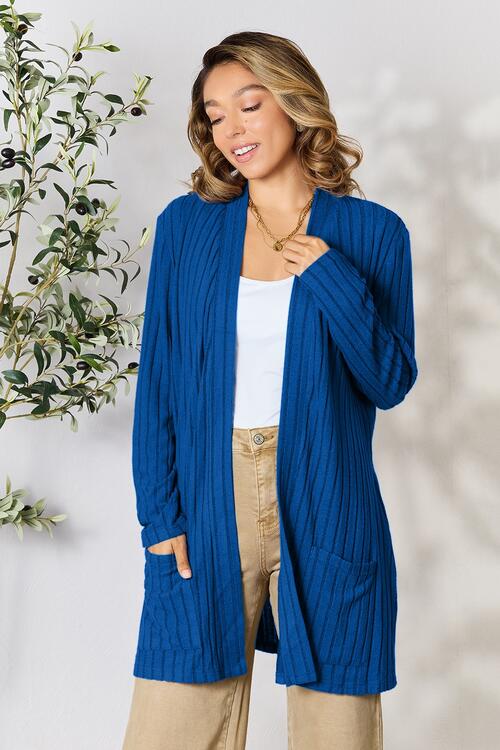 Basic Bae Full Size Ribbed Open Front Cardigan with Pockets - NeoKira Unlimited
