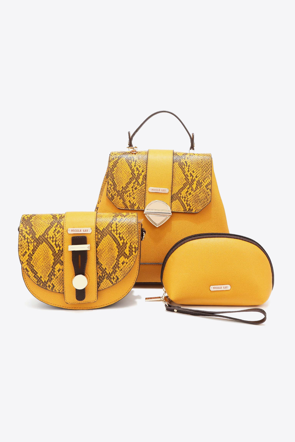 Nicole Lee USA Python 3-Piece Bag Set Handbag Set Trendsi Mustard One Size 